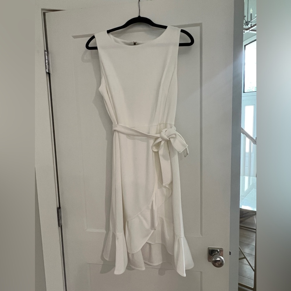 Calvin Klein White Asymmetrical Ruffled Sheath Dress